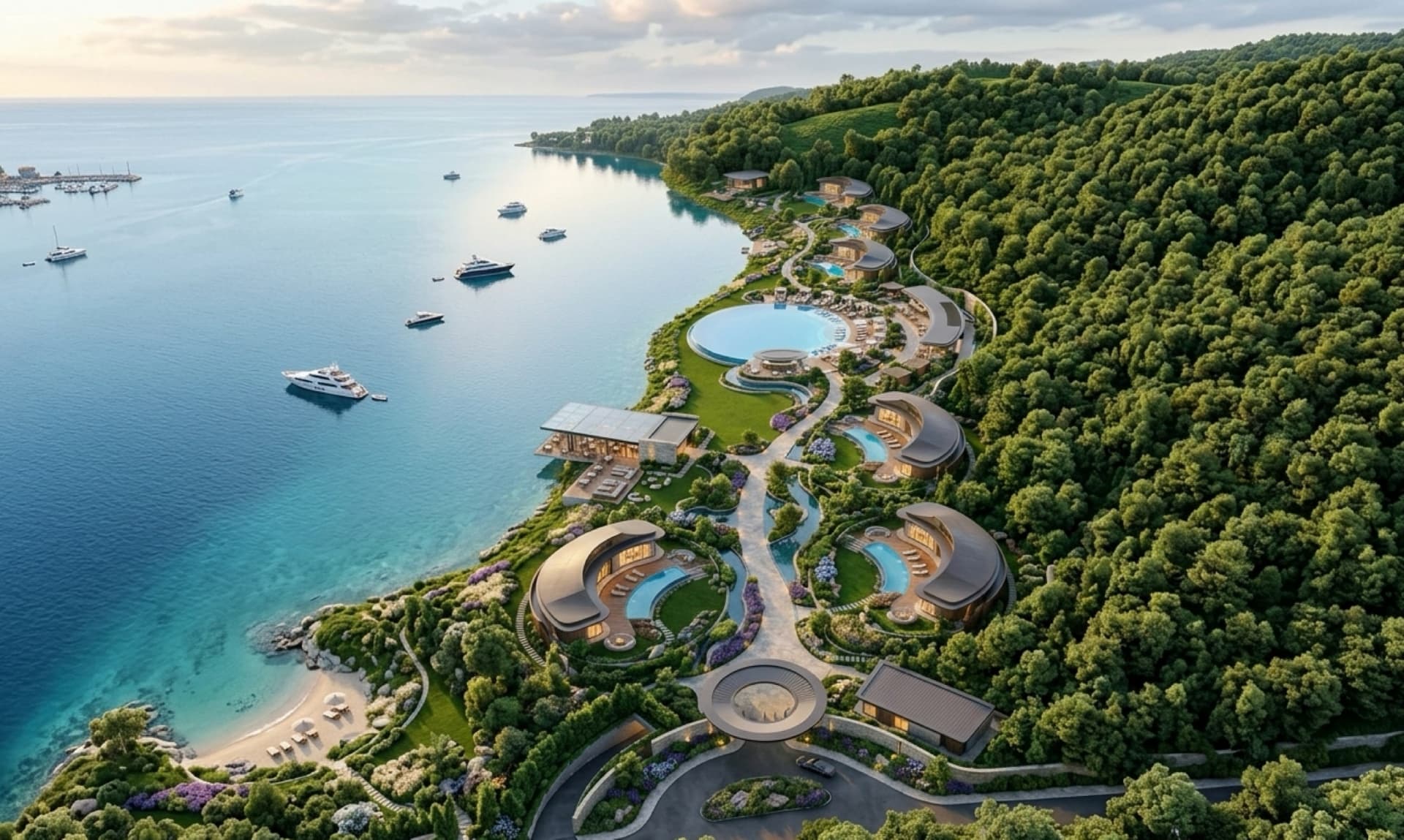 Aerial view of the VELA masterplan along the Andaman coastline